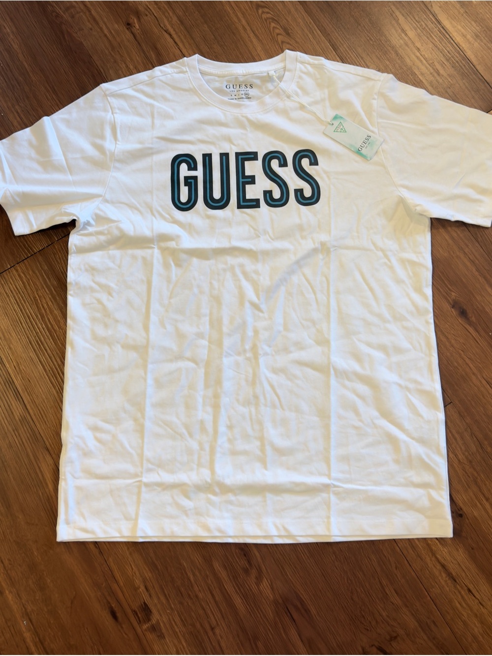 Guess White Short Sleeve Tee with Teal Logo